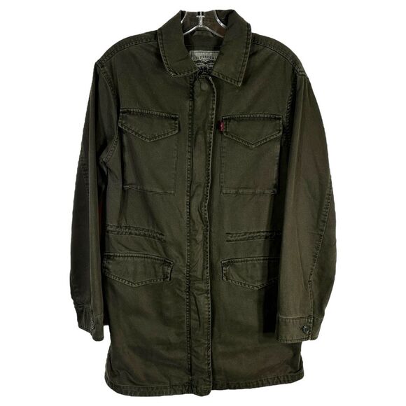 Levi Strauss Size XS Jean Jacket Dark Green Mid Length Womens Drawstring Zip 679 - Picture 1 of 8
